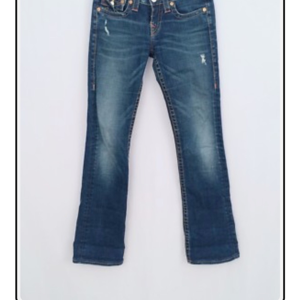 Women's TRUE RELIGION #112790 Distressed Dark Blue Jeans-BECKY- Sz. 26 Nice!